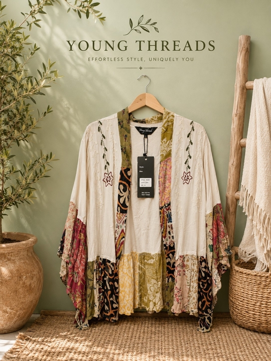 Young Threads Other - 121 Young Threads Cream & Multi Floral Patchwork Kimono
